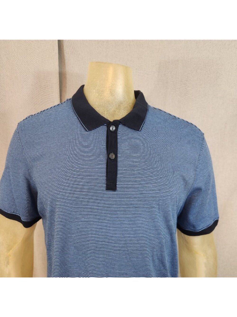 Calvin Klein Blue Striped Slim Fit Short Slv Collar Cotton Polo Shirt XL XLARGE - Picture 2 of 6